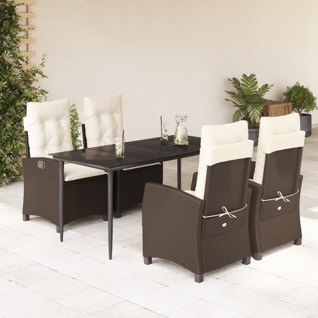 5-tlg. Garten-Essgruppe mit Kissen Braun Poly Rattan